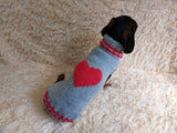Heart wool sweater for pet, dog sweater for valentine's day, dog valentine's day gift with heart dachshundknit