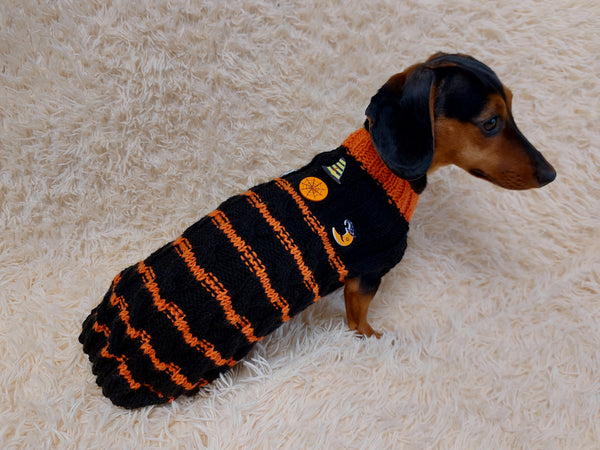 Handmade gray striped knitted sweater for dog, clothes for dachshund, sweater for dog dachshundknit