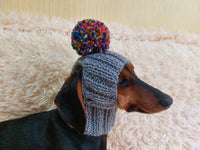 Hat for dog with pompom and holes for the ears