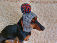 Hat for dog with pompom and holes for the ears