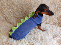 Dinosaur sweater for dachshund or small dog,Dinosaur sweater for small dog, clothes for dog dinosaur, knitted dinosaur sweater.