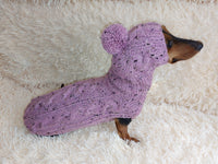 Pink alpaca wool costume with classic arana sweater and hat for dachshund or small dog, winter set sweater and hat for dogs
