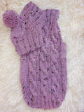 Pink alpaca wool costume with classic arana sweater and hat for dachshund or small dog, winter set sweater and hat for dogs