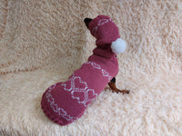 Festive costume sweater and hat with hearts for pets,clothes dachshund dog with hearts,gift for pet lover,clothes dog for photo shoot