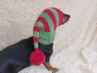 Christmas Pets Clothes Santa Elf Hat with Pompom,Dachshund Dog Gift,Dog Xmas Photo Shoot Clothes