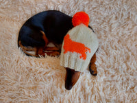 Handmade knitted dachshund hat for dogs, clothes for dogs hat with dachshund, gift for dachshund lover