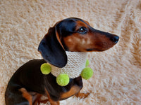 Handknitted woolen christmas dog snood with pom poms, knitted dog neck warmer, dachshund and snood dog scarf with pom poms