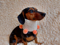 Handknitted woolen christmas dog snood with pom poms, knitted dog neck warmer, dachshund and snood dog scarf with pom poms