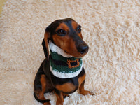 Handknitted woolen santa christmas dog snood, knitted dog neck warmer, dachshund and snood dog scarf with pom poms
