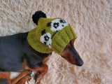 Handmade knitted panda hat for dachshund dog