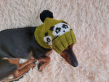 Handmade knitted panda hat for dachshund dog