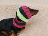 Dachshund snood handmade stripes, scarf snood hat for dogs