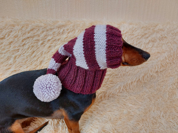 Weiner Knitted Elf Hat with Pompom, hat elf for dachshund