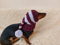 Weiner Knitted Elf Hat with Pompom, hat elf for dachshund