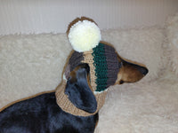 Rainbow striped snood hat for dogs, rainbow hat for dachshunds with open ears