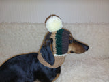 Rainbow striped snood hat for dogs, rainbow hat for dachshunds with open ears