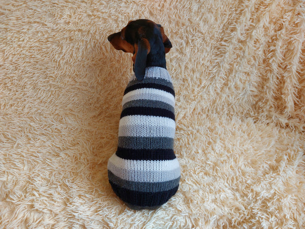 Handmade striped knitted sweater for dog, clothes for dachshund, sweater for dog