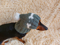 Snood hat wool for dogs with bones and pompom - warm dog ears wool hat-dachshund clothes snood hat with bones