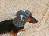 Snood hat wool for dogs with bones and pompom - warm dog ears wool hat-dachshund clothes snood hat with bones