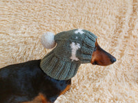 Snood hat wool for dogs with bones and pompom - warm dog ears wool hat-dachshund clothes snood hat with bones