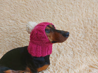 Dog hat with pom poms wool, warm hat for dachshund, wool hat for small dogs