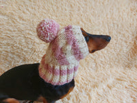 Dog hat with pom poms wool, warm hat for dachshund, wool hat for small dogs