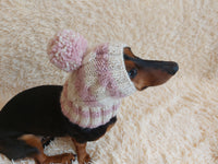 Dog hat with pom poms wool, warm hat for dachshund, wool hat for small dogs