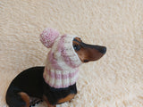 Dog hat with pom poms wool, warm hat for dachshund, wool hat for small dogs