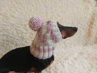 Dog hat with pom poms wool, warm hat for dachshund, wool hat for small dogs