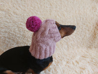 Dog hat with pom poms wool, warm hat for dachshund, wool hat for small dogs