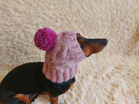 Dog hat with pom poms wool, warm hat for dachshund, wool hat for small dogs