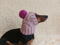 Dog hat with pom poms wool, warm hat for dachshund, wool hat for small dogs