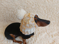 Dog hat with pom poms wool, warm hat for dachshund, wool hat for small dogs