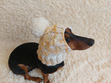 Dog hat with pom poms wool, warm hat for dachshund, wool hat for small dogs