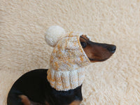 Dog hat with pom poms wool, warm hat for dachshund, wool hat for small dogs