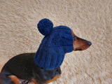 Dog hat with pom poms wool, warm hat for dachshund, wool hat for small dogs