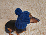 Dog hat with pom poms wool, warm hat for dachshund, wool hat for small dogs