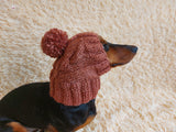 Dog hat with pom poms wool, warm hat for dachshund, wool hat for small dogs