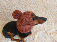 Dog hat with pom poms wool, warm hat for dachshund, wool hat for small dogs