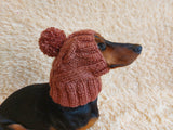 Dog hat with pom poms wool, warm hat for dachshund, wool hat for small dogs