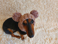 Dog hat with two pom poms wool, warm hat for dachshund, wool hat for small dogs