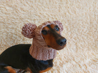 Dog hat with two pom poms wool, warm hat for dachshund, wool hat for small dogs