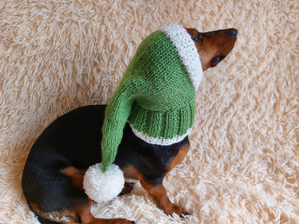 Santa Hat for Dog with Pompom, Christmas Santa Hat for Dachshund or Small Dog with Pompom, Dog Christmas Hat, Santa Dog Hat, Elf Dog Outfit