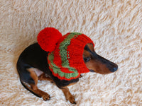 Dog hat with pom poms wool, warm hat for dachshund, wool hat for small dogs