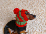 Dog hat with pom poms wool, warm hat for dachshund, wool hat for small dogs