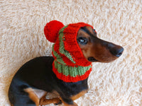 Dog hat with pom poms wool, warm hat for dachshund, wool hat for small dogs