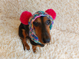 Dog hat with two pom poms wool, warm hat for dachshund, wool hat for small dogs