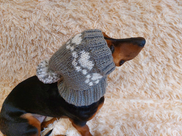 Paws clothes hat for dachshund or small dog,hat print paws with pom pom for dog,clothes with paws for dogs