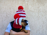 Matching Christmas Striped Dog and Owner Beanie Set: Wool Blend Knit