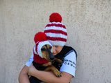 Matching Christmas Striped Dog and Owner Beanie Set: Wool Blend Knit